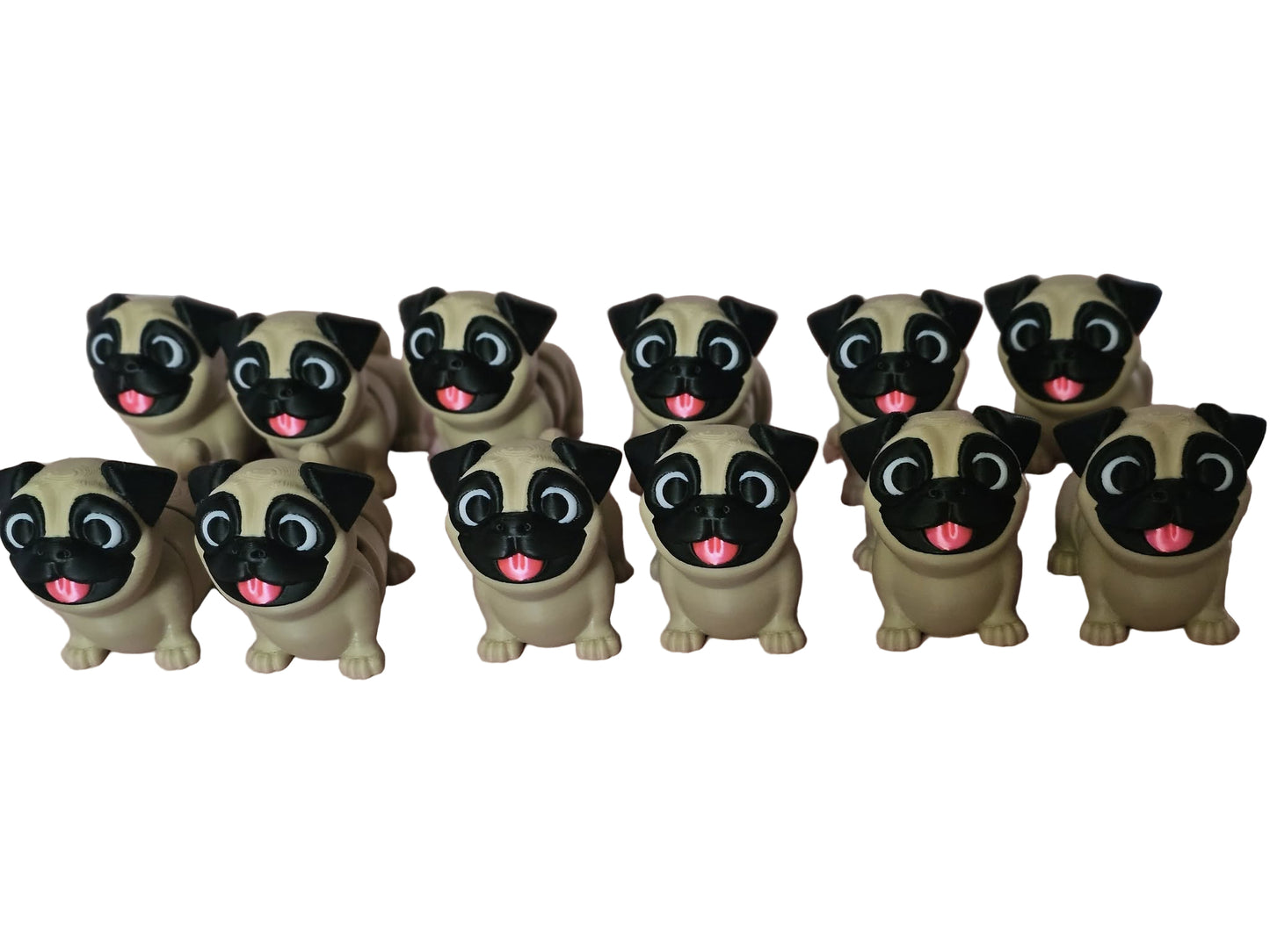 Rows of small pug dogs.